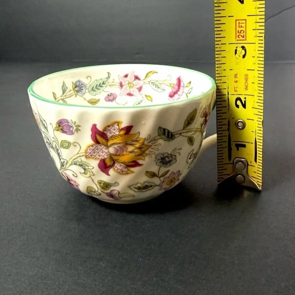 Haddon Hall Minton Bone China Floral Cup and Saucer England Green Trim